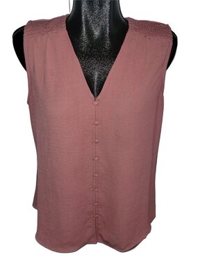 Tamara H Sleeveless V-Neck Button-Front Women's Top In Dusty Rose Size L